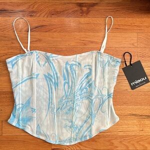 Miaou x Urban Outfitters Exclusive Peri Tattoo Corset. Blue Sheer. Size XL